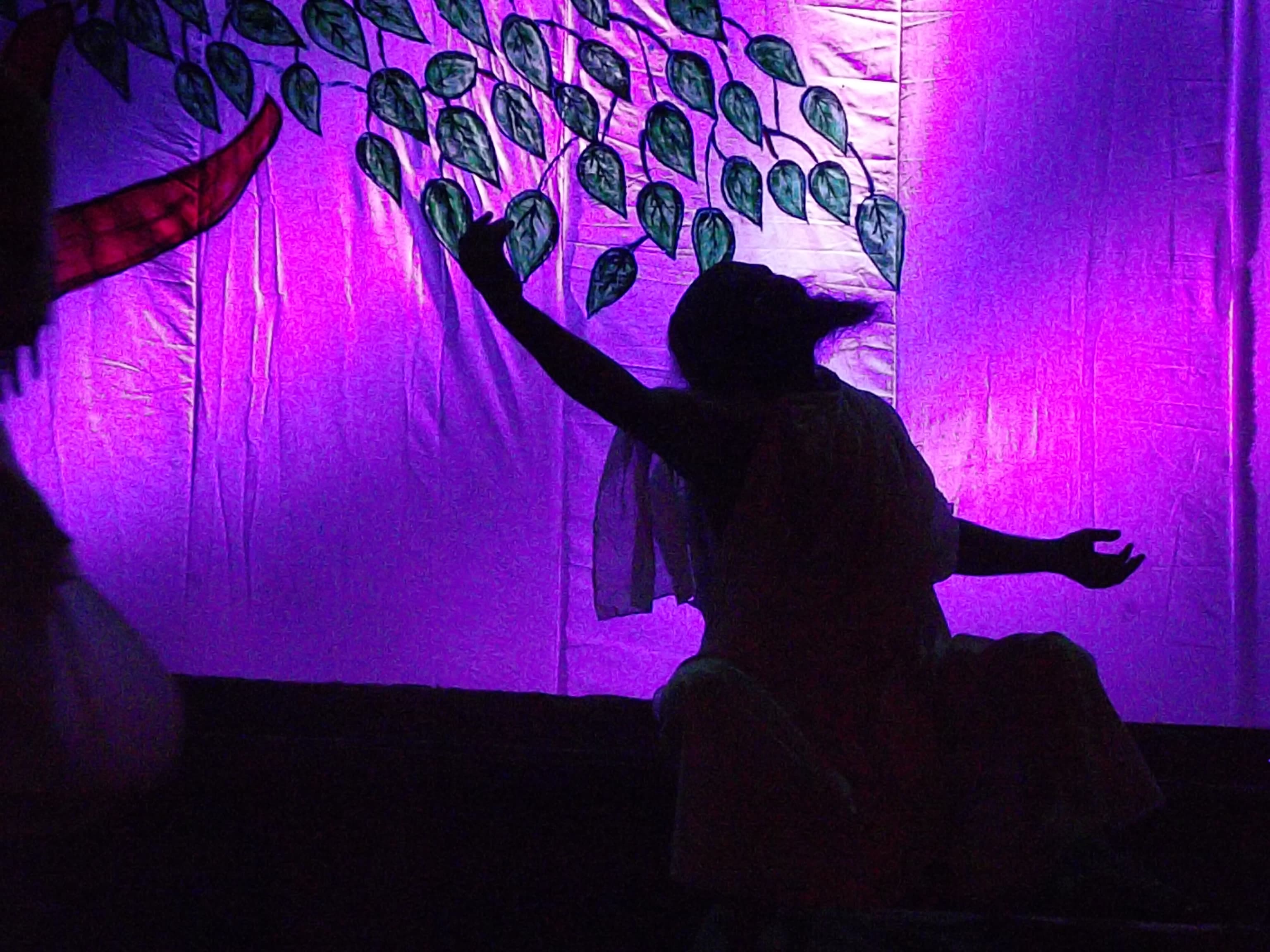The avdhoot dances in the forest — silhouette against Kabir Thakore’s painted foliage